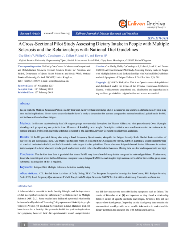 (PDF) A cross-sectional pilot study assessing dietary intake in people ...