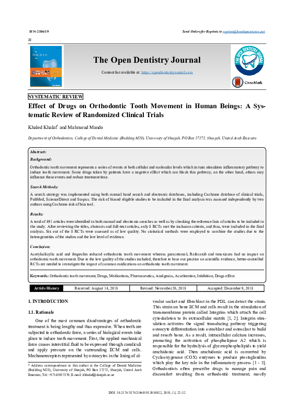 (PDF) Effect of Drugs on Orthodontic Tooth Movement in Human Beings: A ...