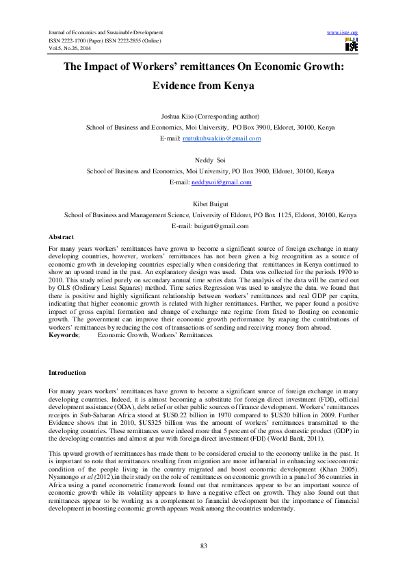 (PDF) The Impact of Workers’ remittances On Economic Growth: Evidence ...