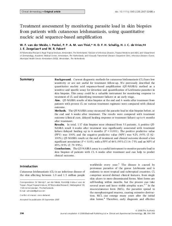 (PDF) Treatment assessment by monitoring parasite load in skin biopsies ...