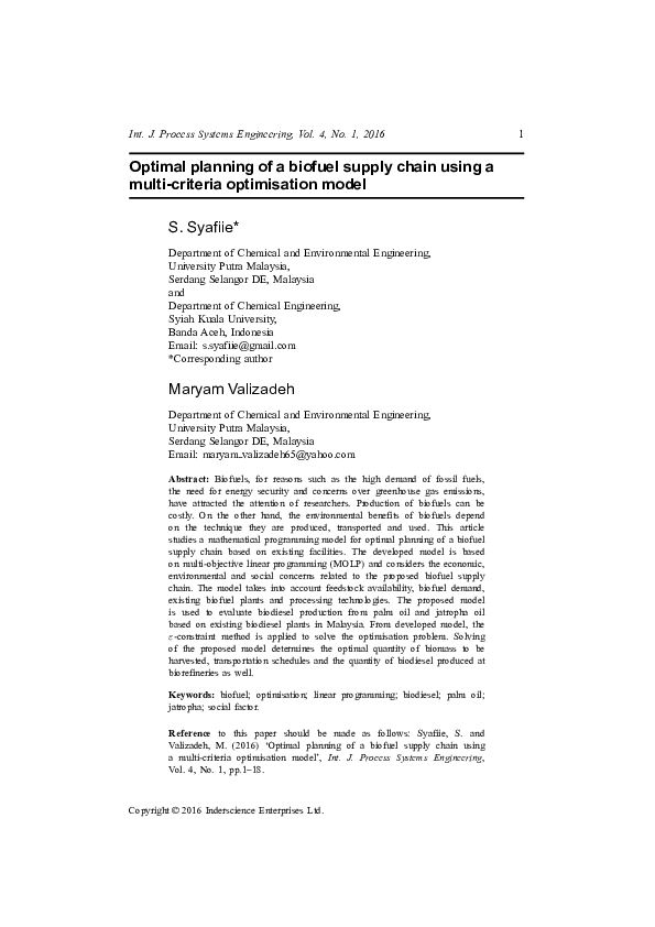 (PDF) Optimal planning of a biofuel supply chain using a multi-criteria ...