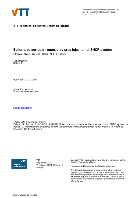 (PDF) Boiler tube corrosion caused by urea injection of SNCR system