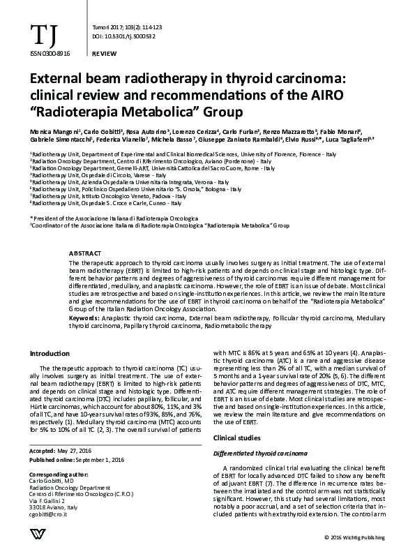 (PDF) External beam radiotherapy in thyroid carcinoma: clinical review ...