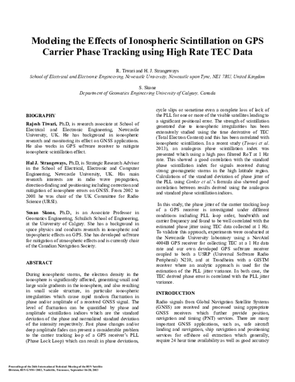 (PDF) Modeling the effects of ionospheric scintillation on GPS carrier ...