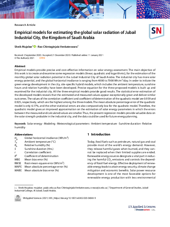 (PDF) Empirical models for estimating the global solar radiation of ...