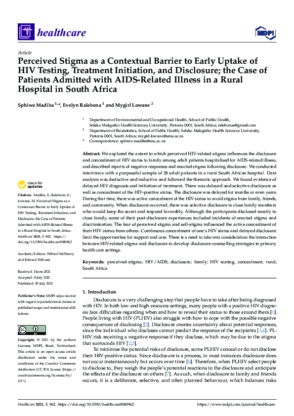 (PDF) Perceived Stigma as a Contextual Barrier to Early Uptake of HIV ...