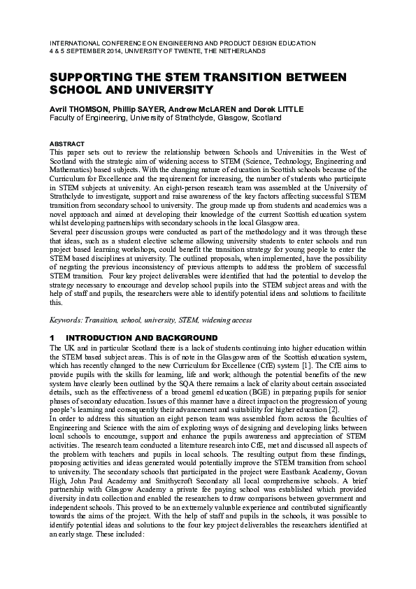 (PDF) Supporting the STEM transition between school and university