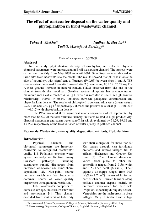 (PDF) The effect of wastewater disposal on the water quality and ...