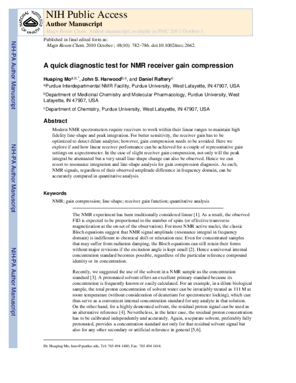 (PDF) A quick diagnostic test for NMR receiver gain compression