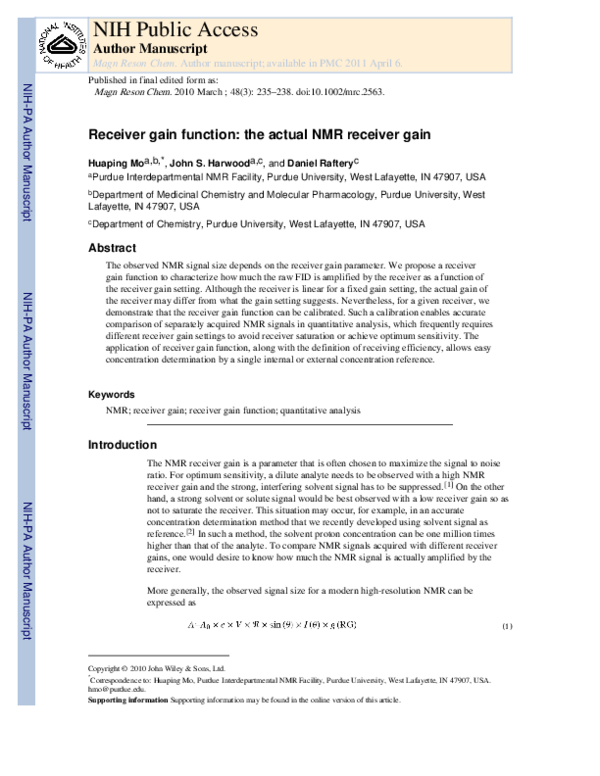 (PDF) Receiver gain function the actual NMR receiver gain Daniel
