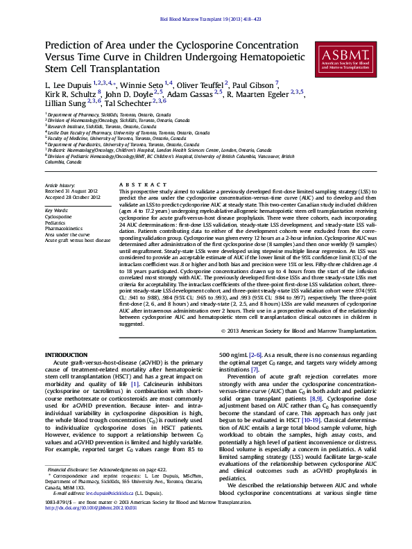 (PDF) Prediction of Area under the Cyclosporine Concentration Versus ...