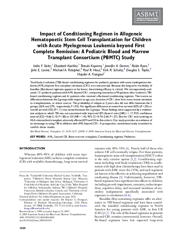 (PDF) Impact of Conditioning Regimen in Allogeneic Hematopoetic Stem ...