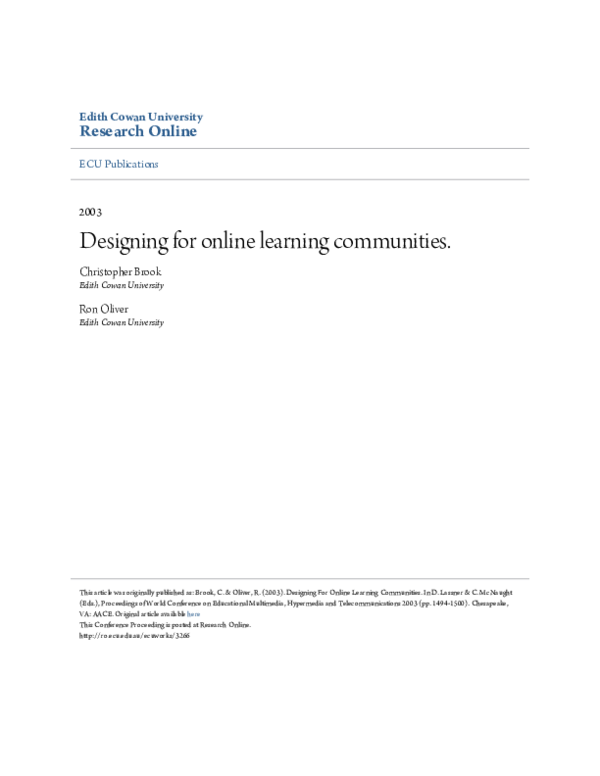 (PDF) Designing For Online Learning Communities