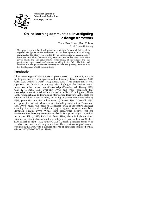 (PDF) Online learning communities: Investigating a design framework