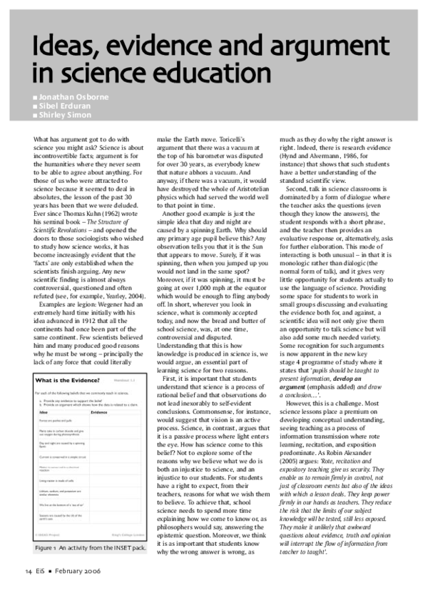(PDF) Ideas, evidence and argument in science education