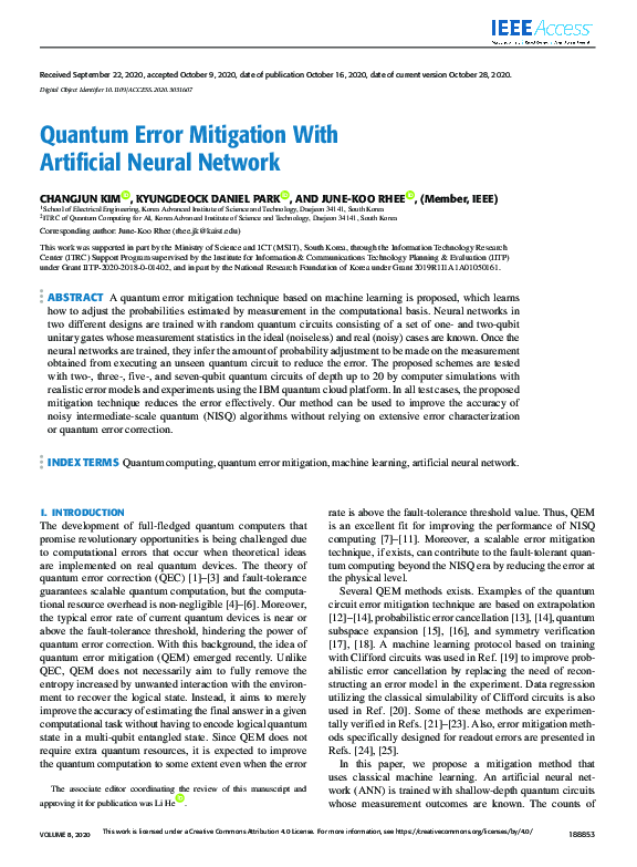 (PDF) Quantum Error Mitigation With Artificial Neural Network