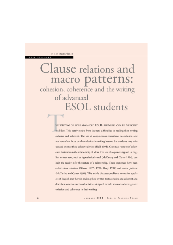 (PDF) Clause Relations and Macro Patterns: Cohesion, Coherence, and the ...