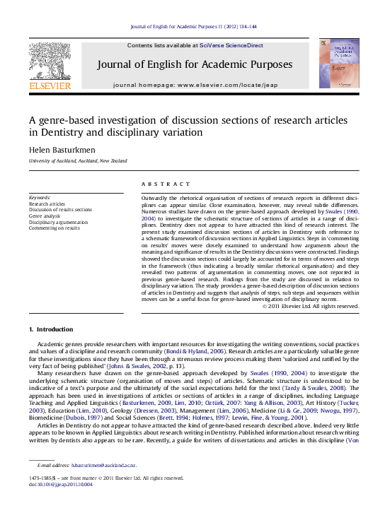 PDF) Genre-based Analysis of Discussion Sections in Dentistry