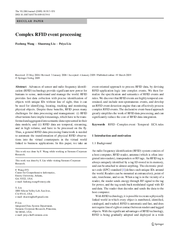 (PDF) Complex RFID event processing