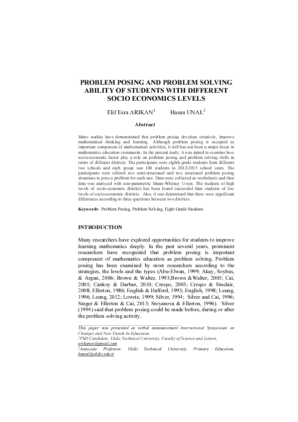 (PDF) Problem Posing and Problem Solving Ability of Students with ...