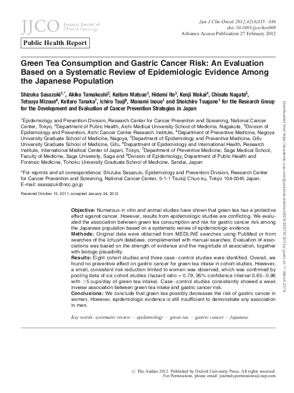 (PDF) Green Tea Consumption and Gastric Cancer Risk An Evaluation