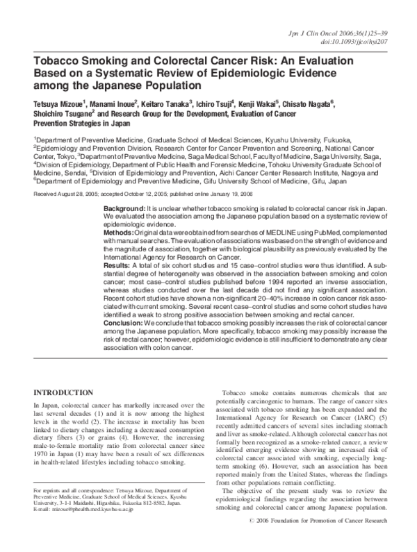 (PDF) Tobacco Smoking and Colorectal Cancer Risk An Evaluation Based