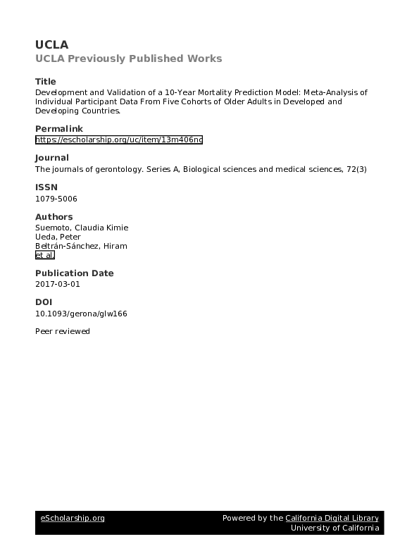 (PDF) Development and Validation of a 10-Year Mortality Prediction ...