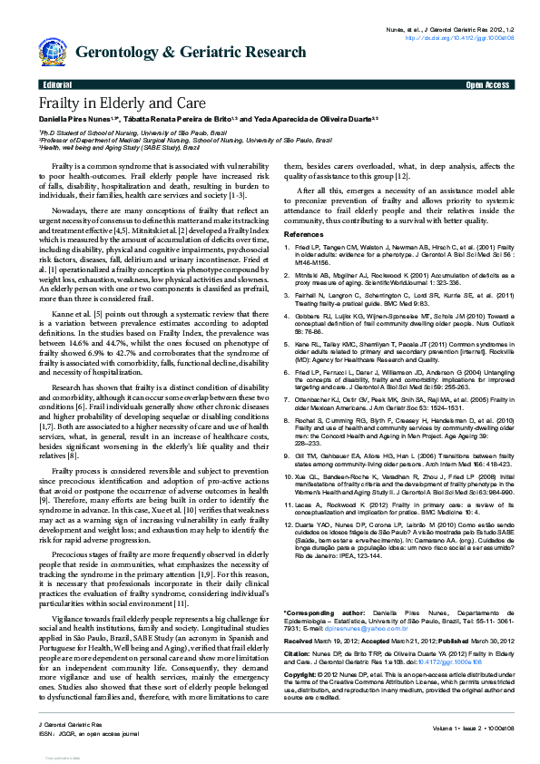 (PDF) Frailty in Elderly and Care