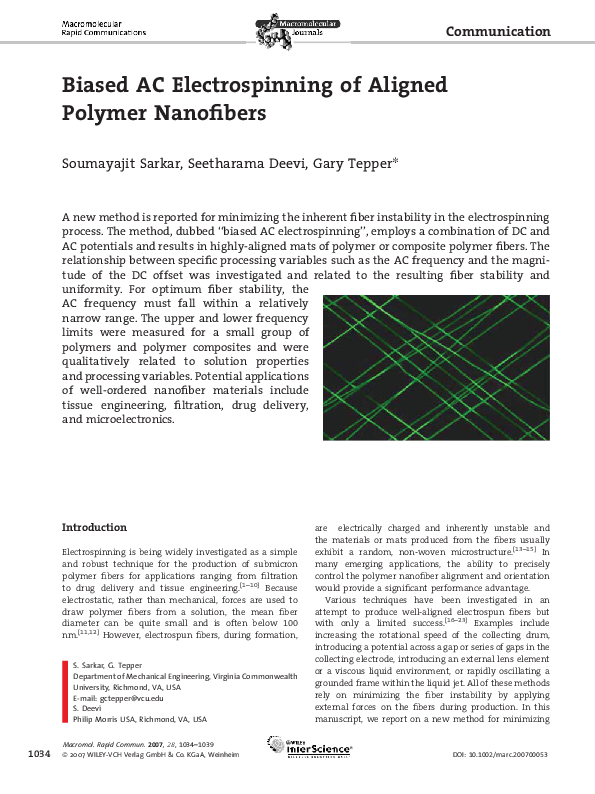 (PDF) Biased AC Electrospinning of Aligned Polymer Nanofibers