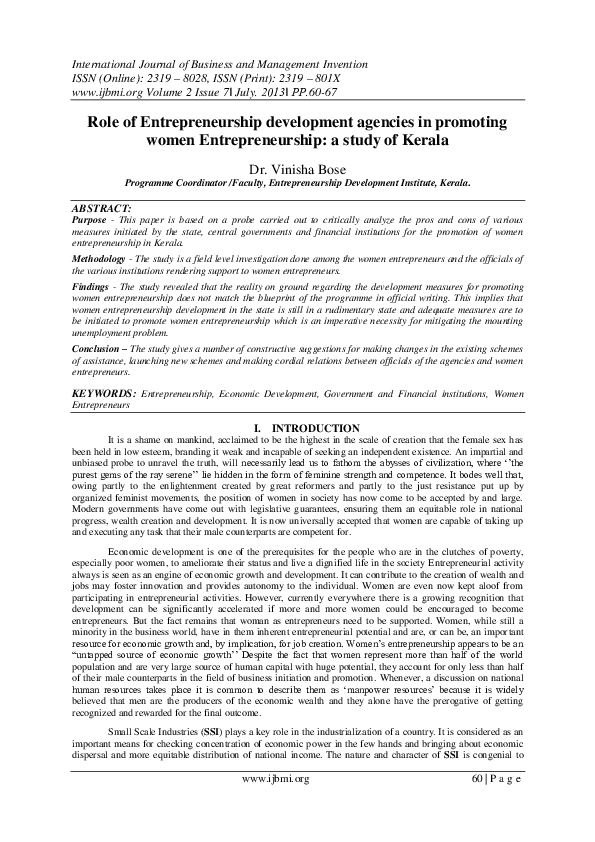(PDF) Role of Entrepreneurship development agencies in promoting women ...