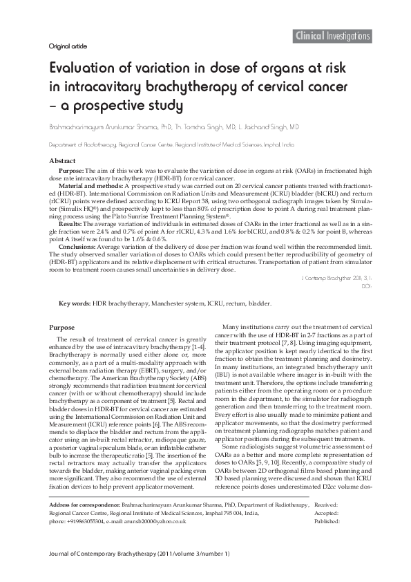 (PDF) Clinical Investigations Evaluation of variation in dose of organs ...