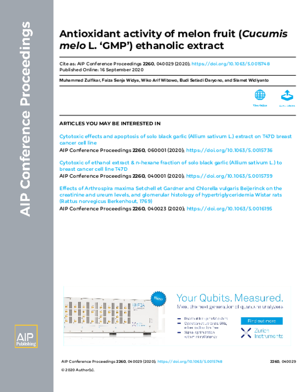 (PDF) Antioxidant activity of melon fruit (Cucumis melo L. ‘GMP