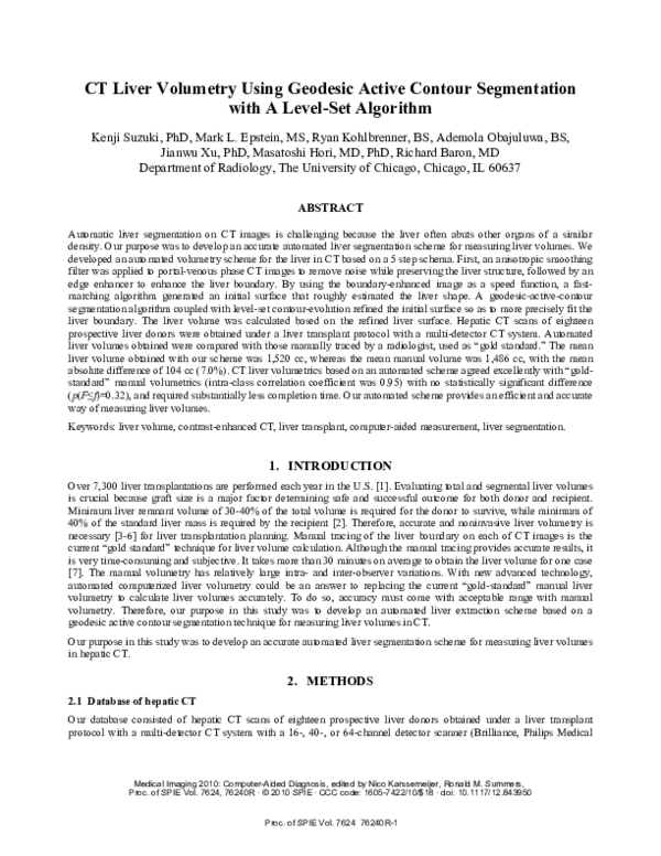 (PDF) CT liver volumetry using geodesic active contour segmentation ...