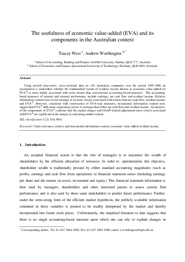 (PDF) The Usefulness of Economic Value-Added (EVA) and its Components ...