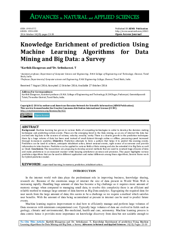 (PDF) Knowledge Enrichment of prediction Using Machine Learning ...
