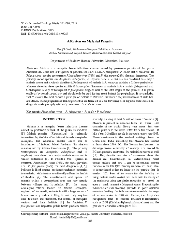 (PDF) A Review on Malarial Parasite