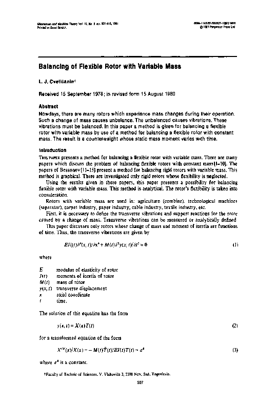 (PDF) Balancing of flexible rotor with variable mass