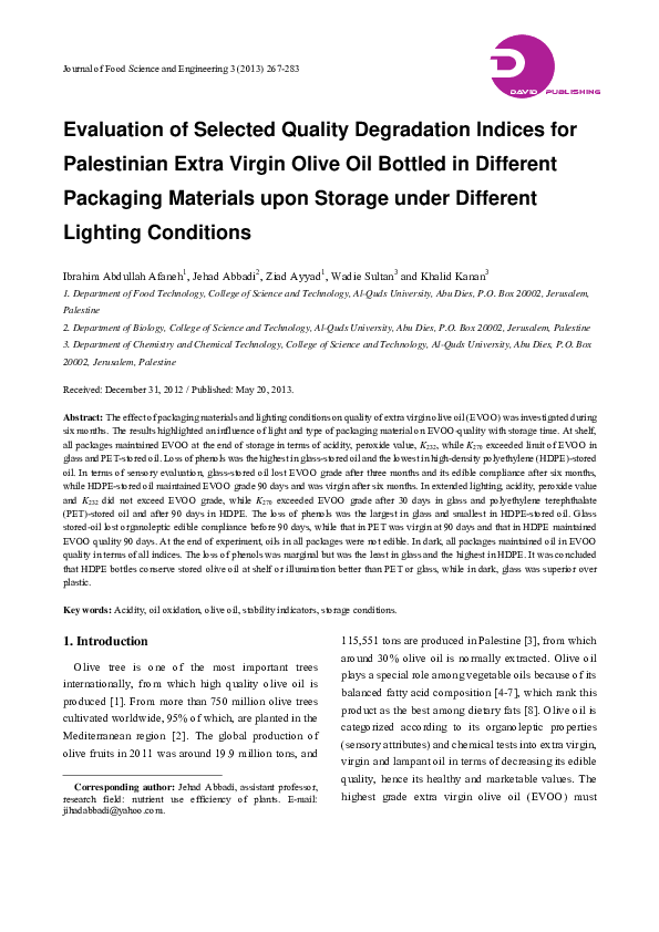 (PDF) Evaluation of selected quality indicators of extra virgin olive ...