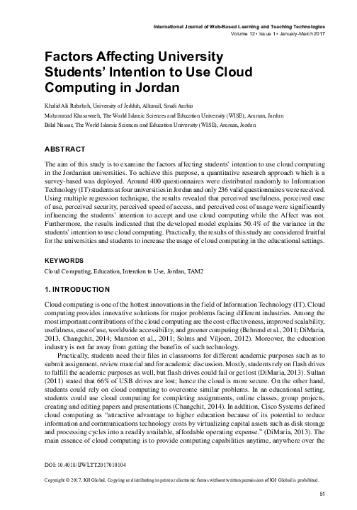 (PDF) Factors Affecting University Students' Intention to Use Cloud ...