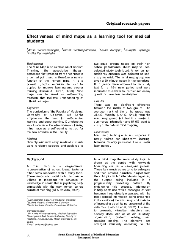 (PDF) Effectiveness of mind maps as a learning tool for medical students