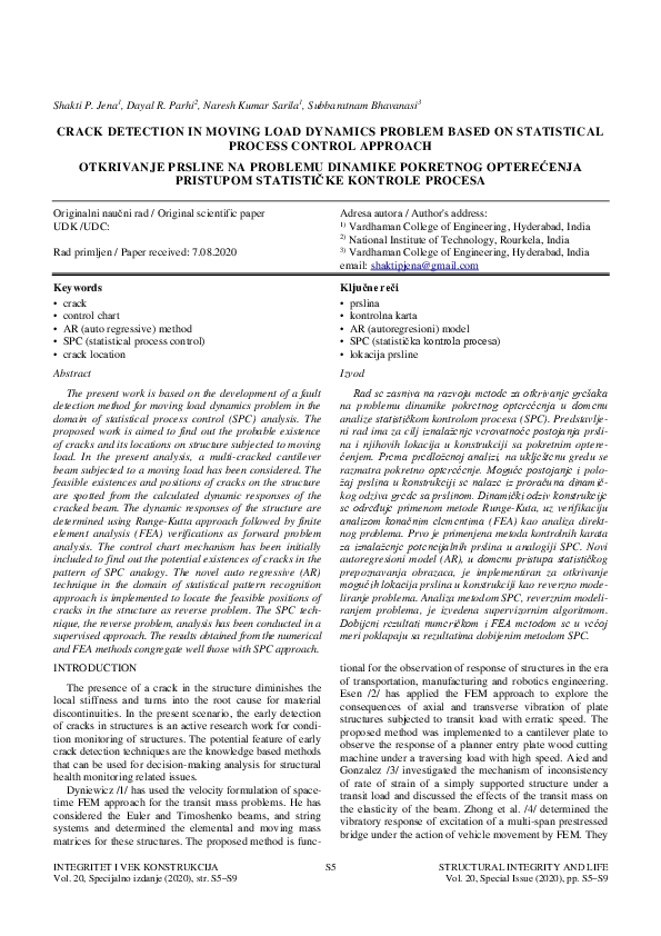 (PDF) CRACK DETECTION IN MOVING LOAD DYNAMICS PROBLEM BASED ON ...