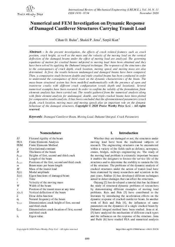 (PDF) Numerical and FEM Investigation on Dynamic Response of Damaged ...