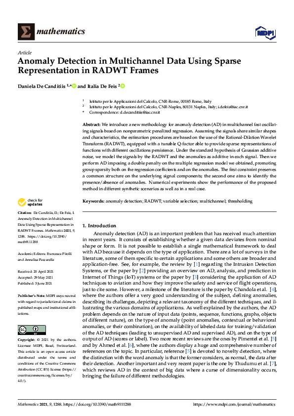 (PDF) Anomaly Detection in Multichannel Data Using Sparse ...