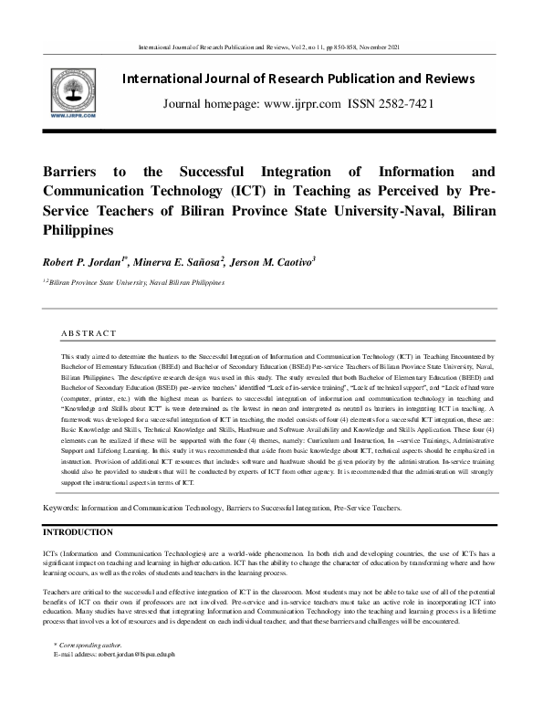 (PDF) Barriers to the Successful Integration of Information and ...