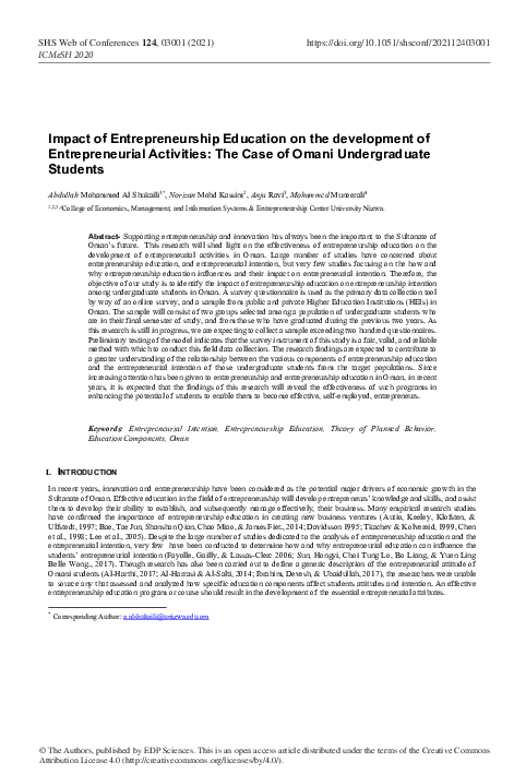 (PDF) Impact of Entrepreneurship Education on the development of ...