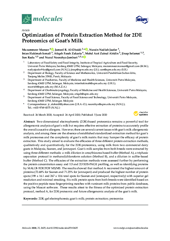 (PDF) Optimization of Protein Extraction Method for 2DE Proteomics of ...