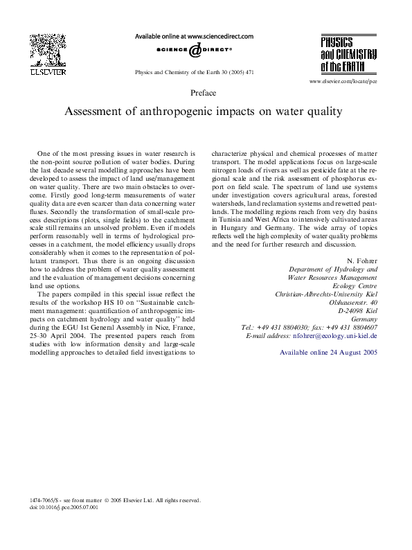 (PDF) Assessment of anthropogenic impacts on water quality