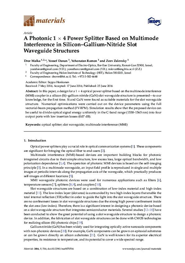 (PDF) A Photonic 1 × 4 Power Splitter Based on Multimode Interference ...