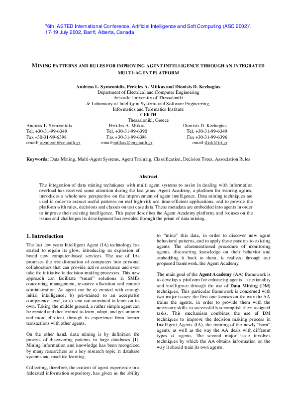 (PDF) Mining Patterns and Rules for Improving Agent Intelligence ...