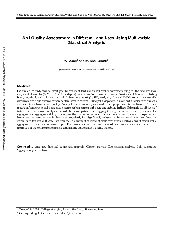 (PDF) Soil Quality Assessment in Different Land Uses Using Multivariate ...